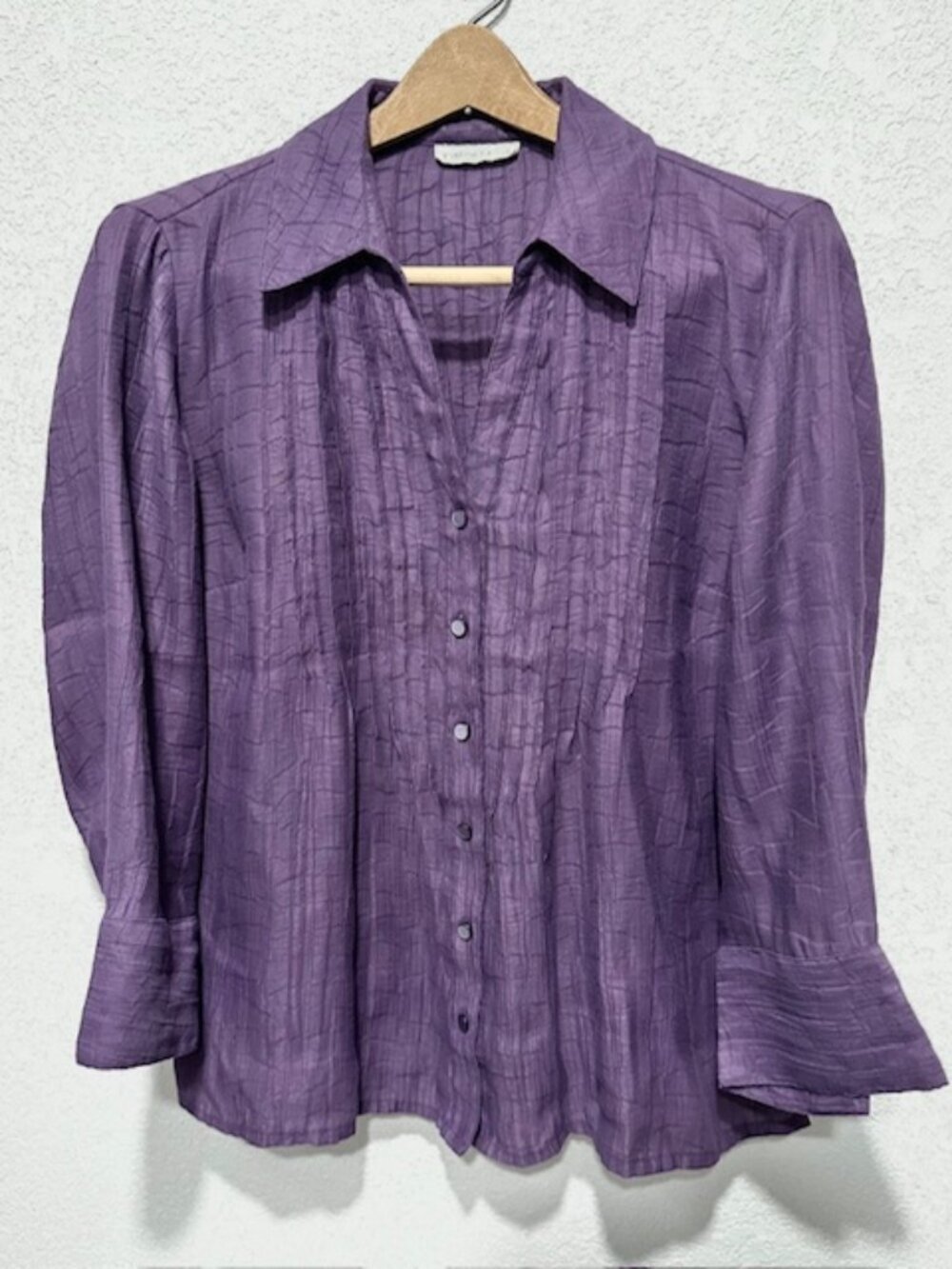 Coldwater Creek Womens Blouse 3/4 Sleeve Collared Textured Purple Size M (10-12)
